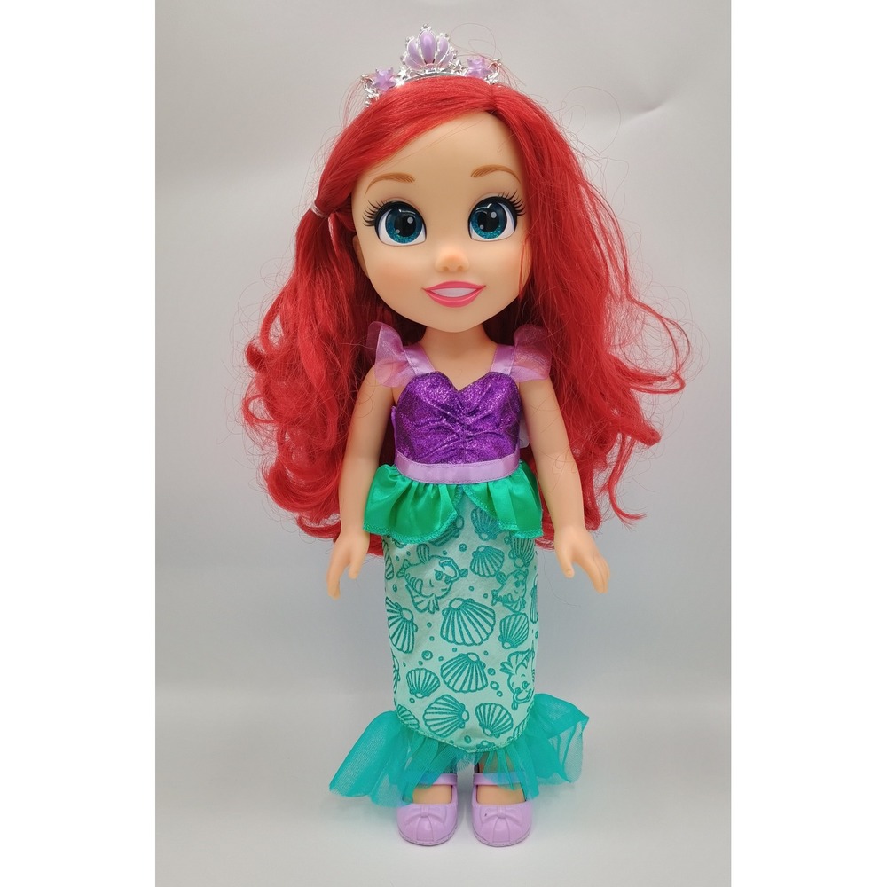14" DISNEY Princess ARIEL Mermaid Doll FLOUNDER SHELL Skirt Purple Glitter Top 1